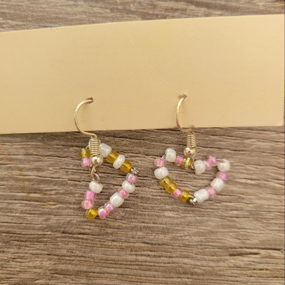 Pink Lemonade Beaded Heart Earrings